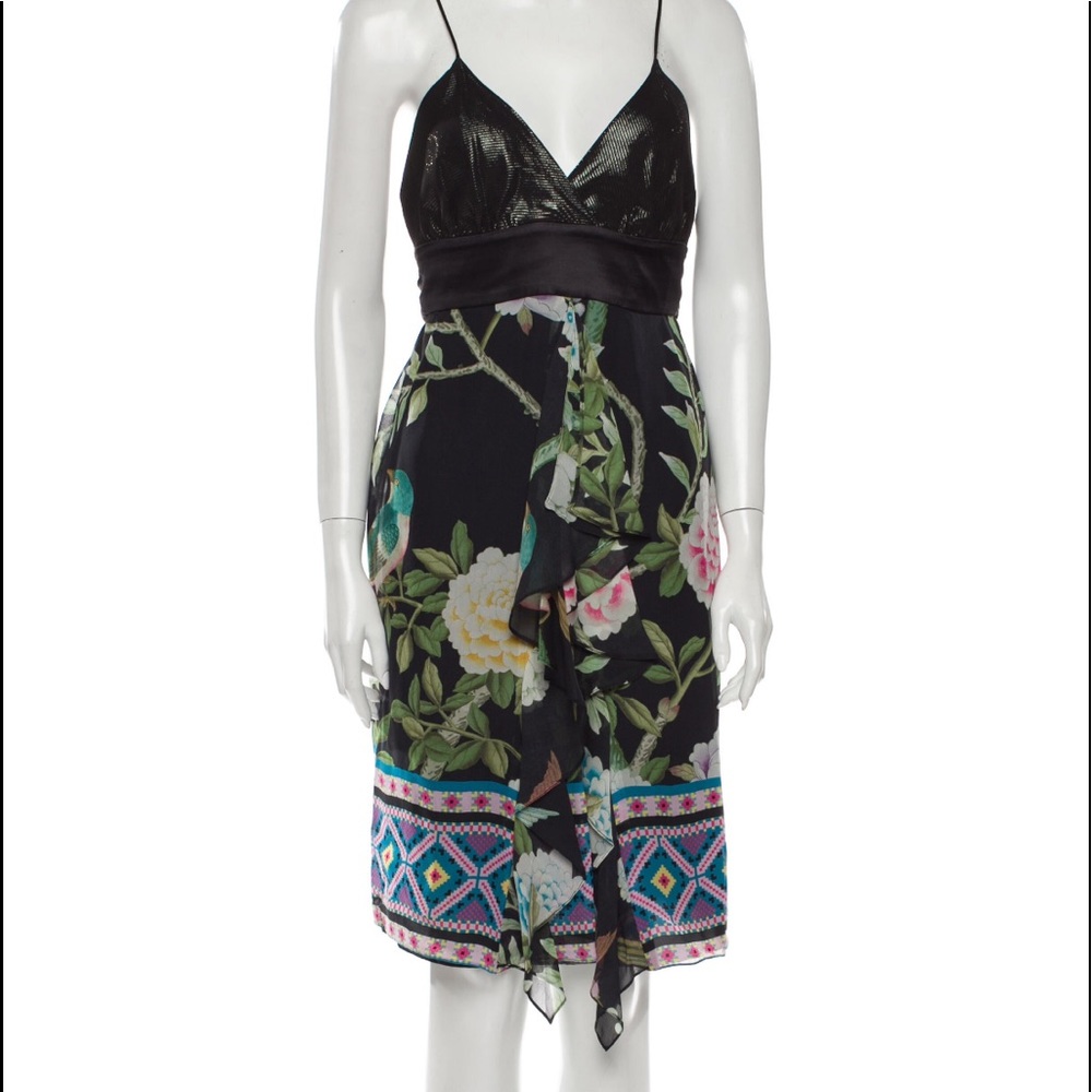 Silk Mini Dress Size US M Black Sleeveless with tribal/boho/ floral print sz M
